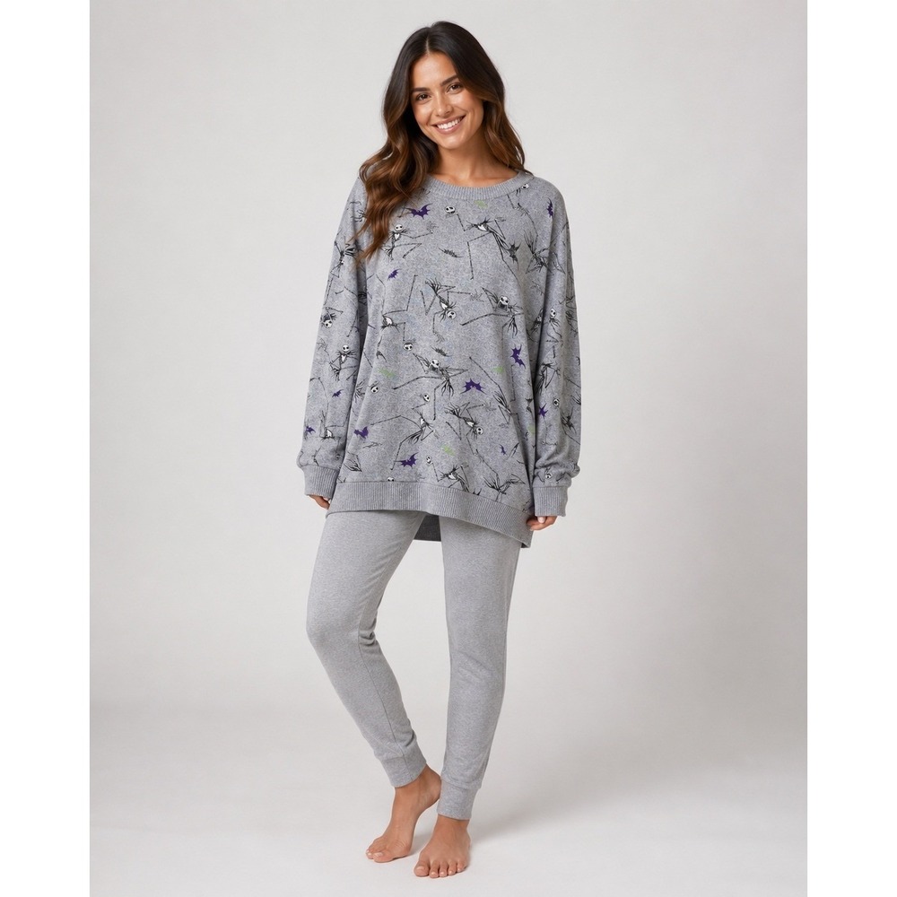 Disney Tim Burton Nightmare Before Christmas Sleep Shirt Women 2X Gray Polyester